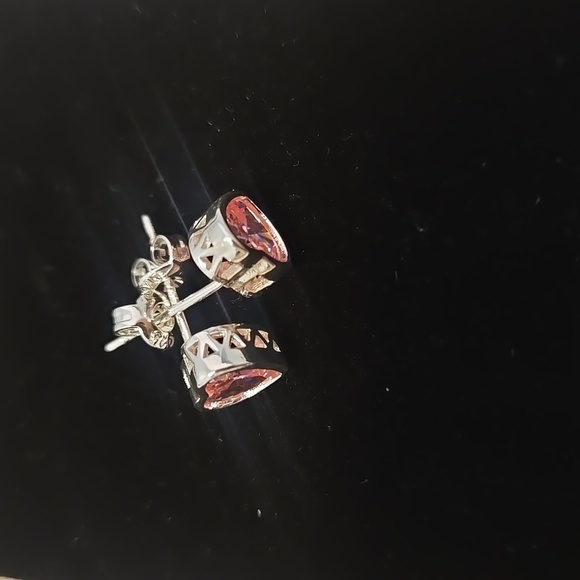 Pink Heart Stud Earrings .925 Silver - Picture 2 of 3